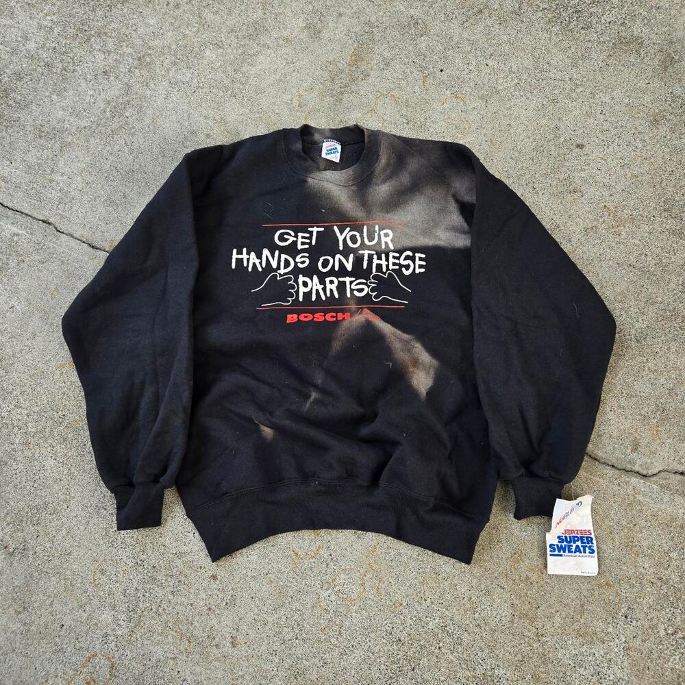 Vtg 90s BOSCH Get Your Hands On These Parts Sunfaded Auto Parts Crewneck L NOS